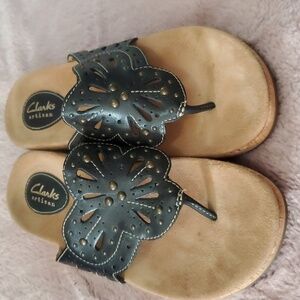 Clarks Women's Palima Palm Wedge Sandal in Black, Size 8